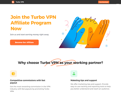 Turbo VPN branding design illustration typography ui 网页