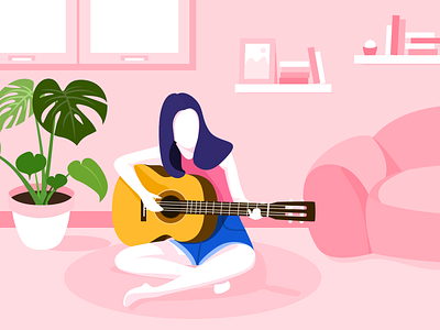 Playing the guitar guitar illustration room