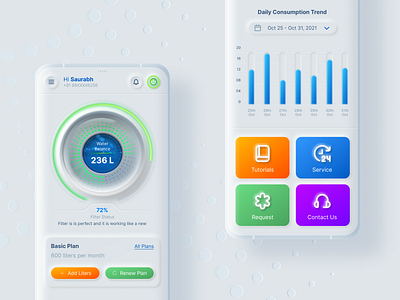 Water Purifier App | IOT android app design exploration figma ios iot light material realistic surface ui ux water purifier