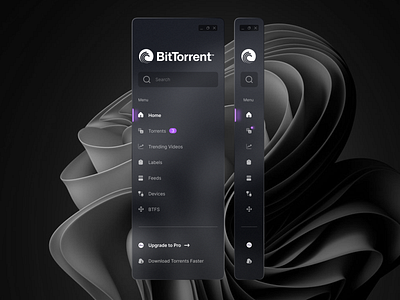BitTorrent Redesign - Dark Version app bittorrent dark dashboard desktop navbar os player redesign sidebar trending ui ux windows11