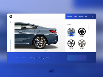 Car Wheels Selection | Customize car 8 app blue blue and white bmw car creative cupe customize landingpage preview selection series ui ux web website wheels