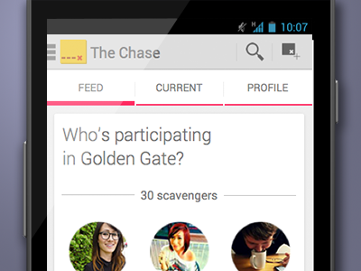 The Chase Who's Participating android participants scavenger hunt social ui
