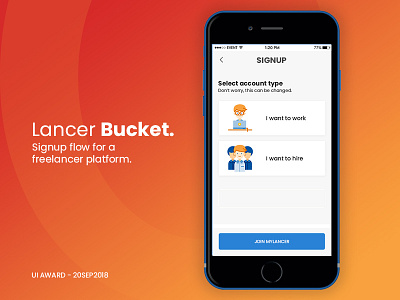 Lancer Bucket - Signup app design mobile signup ui