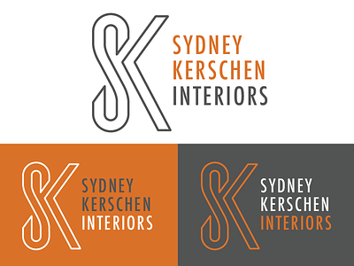 Sydney Kerschen Interiors branding design gray letters logo logo design orange sk wordmark
