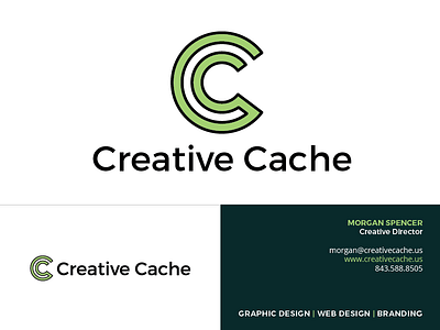 Creative Cache Branding branding business cards c cc creative creative cache green logo logo design