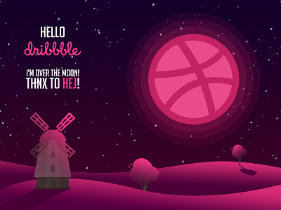 Over the moon! Hello Dribbble! debut dribbble hello invite moon netherlands thank you windmill