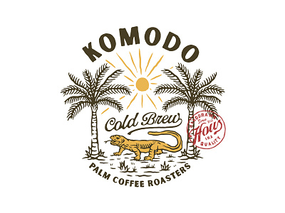 Komodo Cold Brew Design badge design badges branding handdrawn illustration komodo palm t shirt design typography vintage vintage badge vintage design