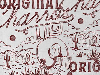 Charros Original badge design cactus cowboy horse illustration spurs t shirt design vintage watercolour