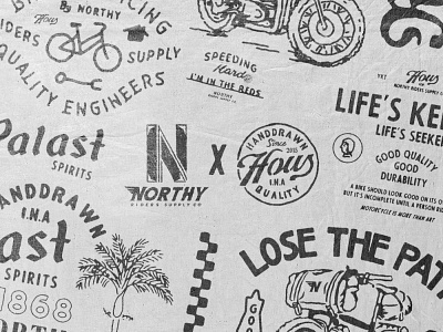 Northy X HOUS badge design badges branding handdrawn illustration old t shirt design vector vintage vintage badge vintage design