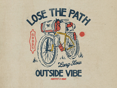 Lose The Path badge design bicycle bike comic gravel handdrawn illustration mountain bike nature tshirt design vintage design wild