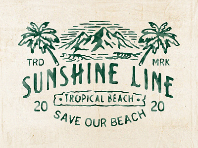 Sunshine Line available badge beach california for sale handdrawn mountain palm retro summer vintage watercolor