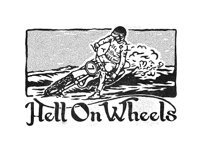 Hell on Wheels badge design badges branding handdrawn illustration logo motocross motorcycles t shirt design typography vintage vintage badge