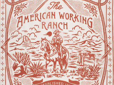 American Working Ranch Bandana badge design bandana branding cactus cowboy desert illustration old t shirt design vintage vintage badge western