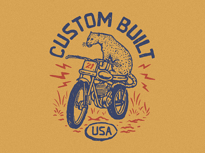 Custom Built USA badge design branding illustration merchandise motorcycle t-shirt design tiger vintage