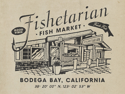 Fishetarian badge design branding fish illustration t-shirt design vintage vintage badge
