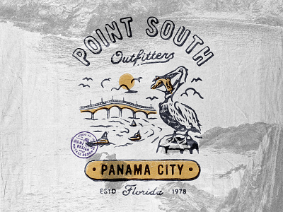 Point South Marina badge design beach branding harbor illustration marina pelican point south sea t-shirt design vintage