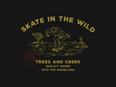 Skate in The Wild badge hand drawn logo old skateboard trees vector vintage wild