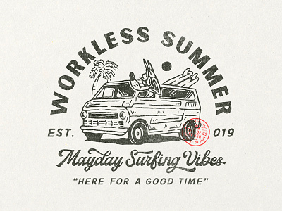Workless Summer badge design beach clothing design available design for sale summer surf surf board t shirt design vintage