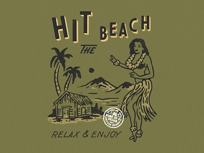Hit the Beach apparel badge design beach branding clothing company design available design for sale hawaii illustration logo old t shirt design vintage vintage design