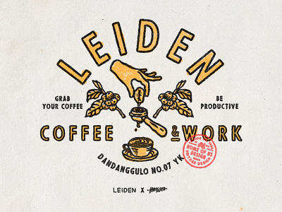 Leiden Coffee X Home of Us badge design branding coffee collaboration illustration logo old t-shirt design tees vintage