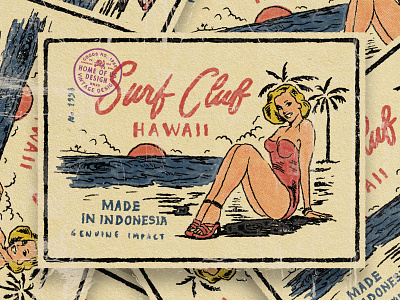 Surfclub beach illustration surf vintage vintage design woman