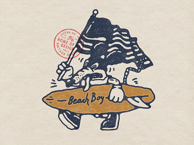 BeachBoy badge design cartoon character illustration old stamp surf vintage