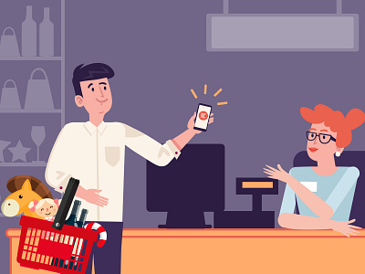 Shopping is fun animation character darvideo illustration mobile shop shop app