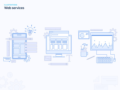 Web Services 2d desktop flat home page icon illustration illustrator landing landing page minimal mobile software tech ui web wireframes