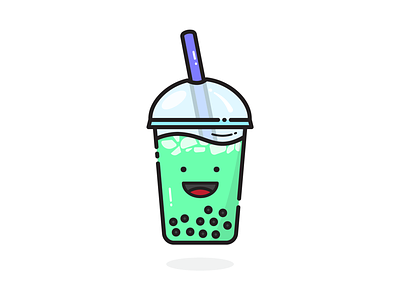 Iced Matcha Bubble Tea 😉 art boba tea bubble tea color doodle dribbble fun happy iced tea icon illustration milk tea smile sticker tea vector