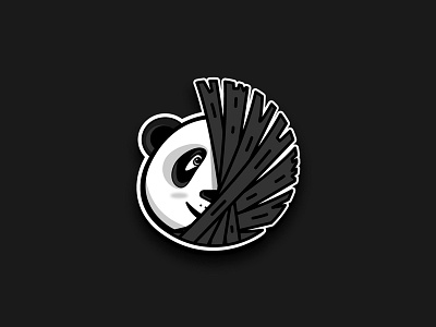 Panda animal bamboo black cartoon cute fun happy illustration logo panda sticker white