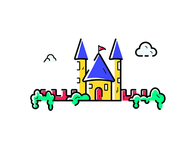 Castle art building castle clouds color design doodle green house icon illustration illustrator kingdom landscape minimal nature vector