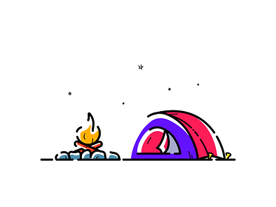 Campfire art campfire camping color design doodle fire icon illustration illustrator minimal night star tent travel vector