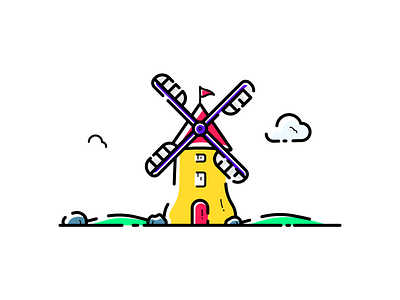Old Windmill art building clouds color design doodle field icon illustration illustrator landscape minimal nature old vector windmill