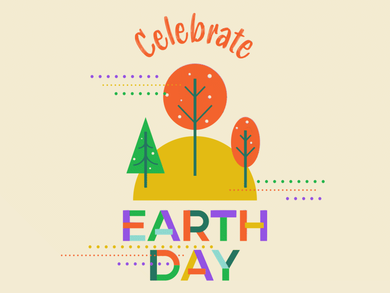 Earth Day 2020 animation blue celebrate earth green illustration motion design moving type orange purple trees vector yellow