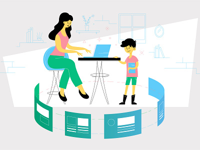 Mom with Son app character design education homeschool illustration school uiux vector