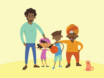 Mahlik Plays Ball - family character design african american basketball cat character design dad daughter family flat design girl grandma illustration man son vector woman