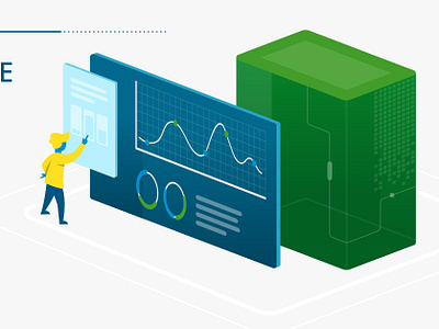 Data Visualization 1 of 4 blue character design chart data viz green illustration monitor screen vector