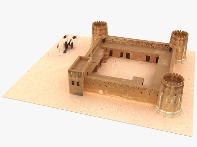 Zubara Fort Qatar 3D model 3dmodel antique architecture building castle city cityscape fortress landmark lowpoly medieval tower town towngate