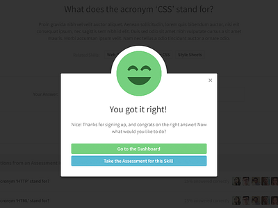 You got it right! answer app buttons correct face flat modal skillset smiley web