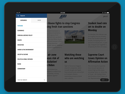 AEI Menu app article ios ipad list news reader search