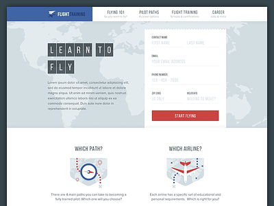 Flight Training flipboard flipper form icons landing splash travel website world