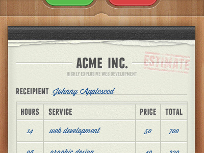 Mini estimate app invoice ui