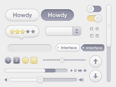 Fluffy Elements - Free UI PSD bar button dropdown interface notification progress scrollbar tags toggle tooltip volume