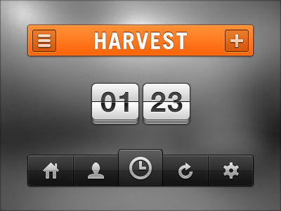 Harvest app app bar clock flip ios iphone menu nav tab time track