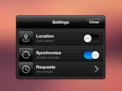 Settings location modal popup requests switch sync toggle ui window