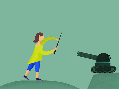Girl defending with tank - Illustration