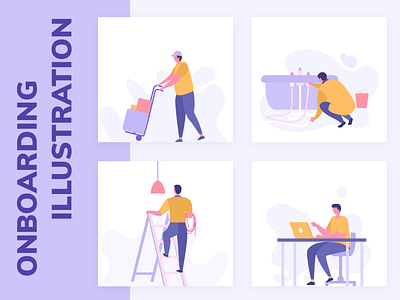 On Demand Service Onboarding illustration app computer repair design electrician flat illustration illustrations minimal mobile movers onboarding package plumber service ui web