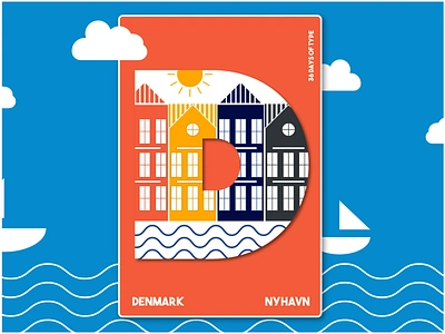 Denmark- NYHAVN 36 days of type 36daysoftype denmark designer freelance design graphic illustration letter d letter design nyhavn poster poster art poster collection