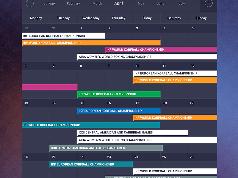 calendar of sporting events by Max Malyshev on Dribbble