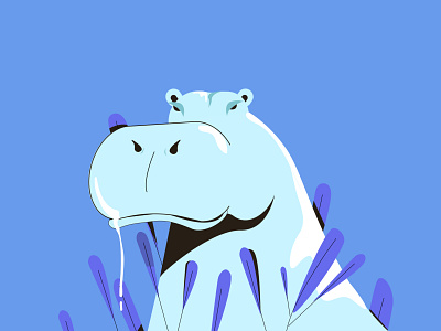 The NEVER MIND Hippo animal color cool attitude cool colors hippopotamus. illustration jungle nature park river swimming vector art water falling wild animals wild life